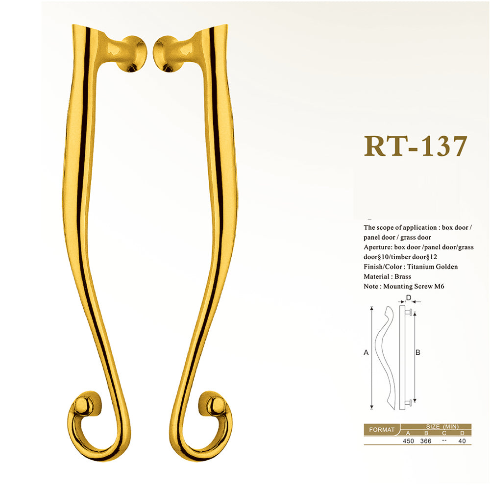 Raytel Titanium Golden Finsish Solid Brass Fluted Grip Door Pull Handle available in all finishes RT137