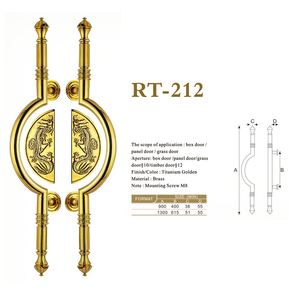 Raytel Titanium Golden Finish Dragon Shape Brass Door Pull Handle available in all finishes RT212