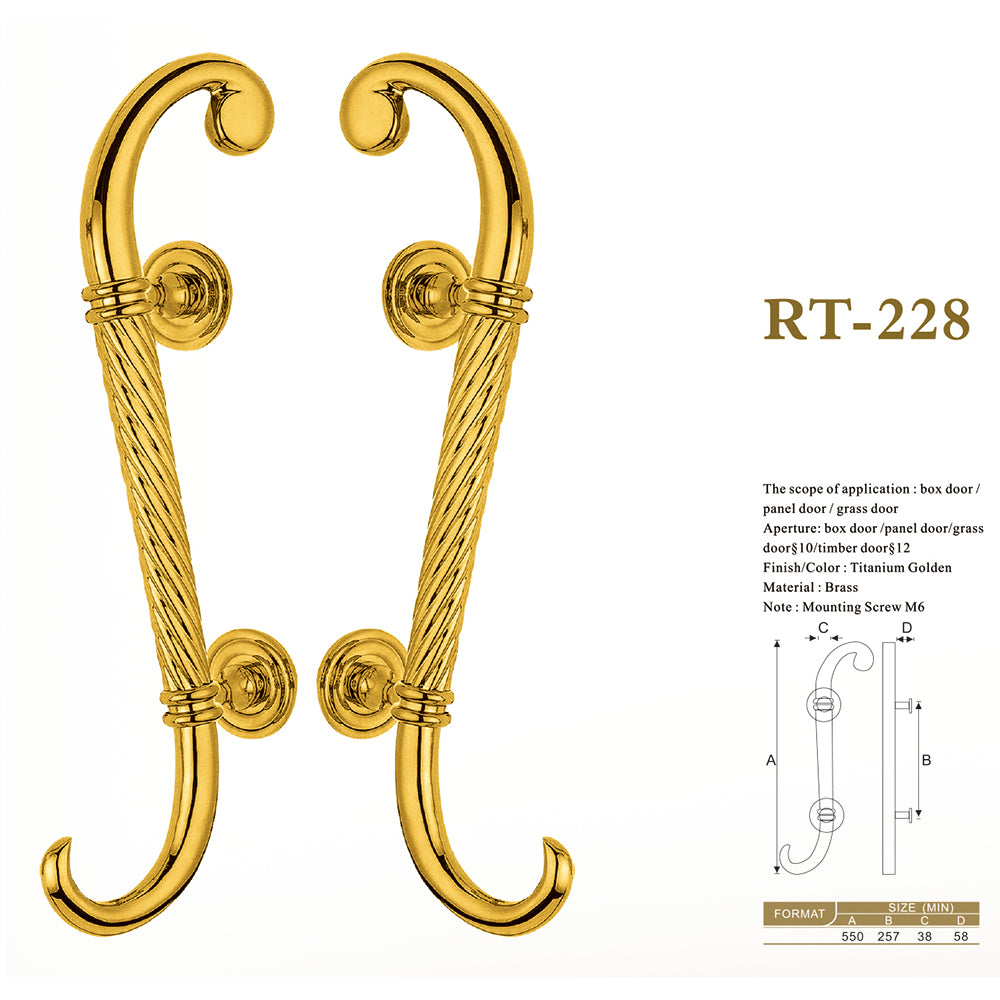 Raytel Titanium Golden Finsish Solid Brass Fluted Grip Door Pull Handle available in all finishes RT228