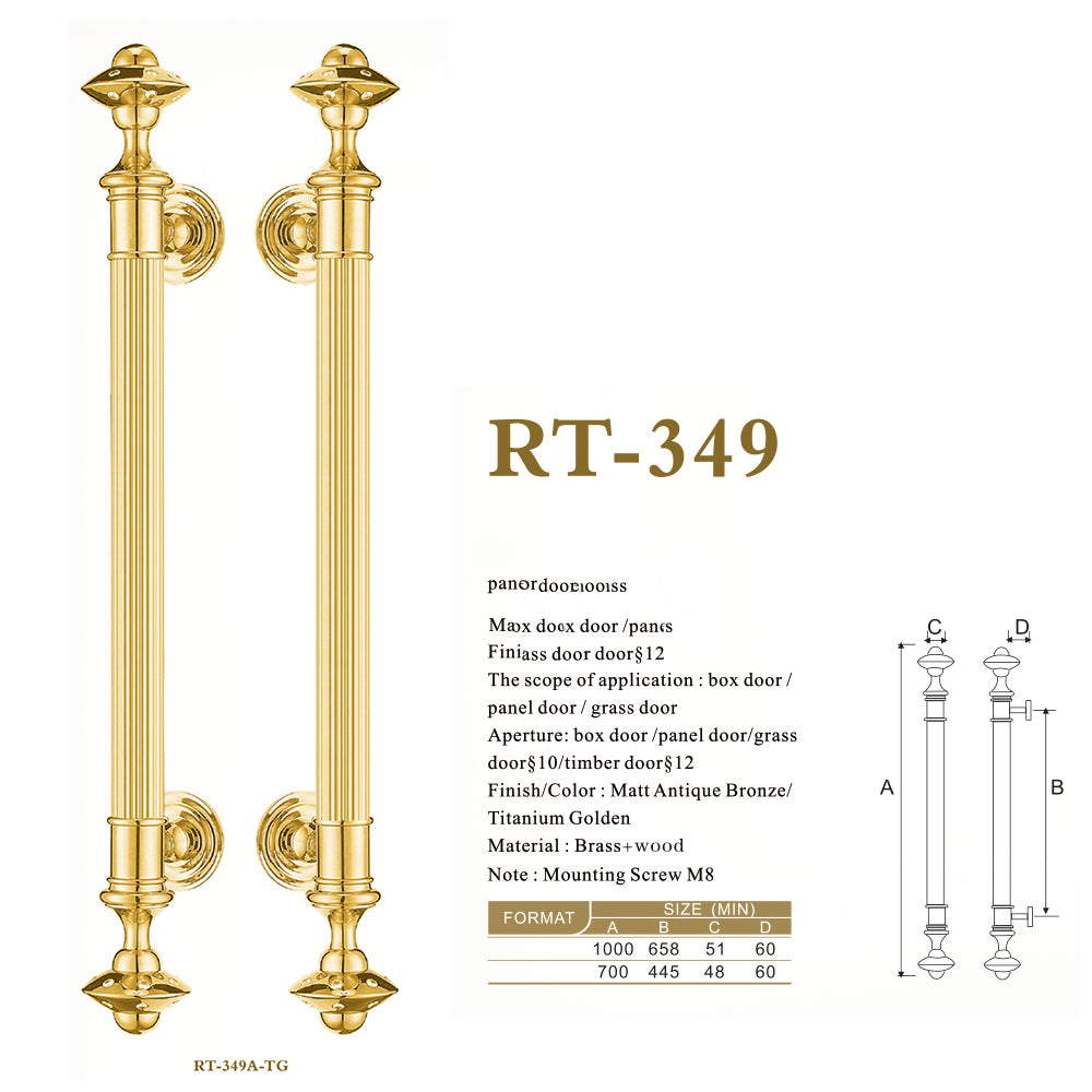 Raytel Classic Luxury Architectural Sculptured Door Pull Handle with Diamond for Wood Glass Fiberglass Metal door RT349