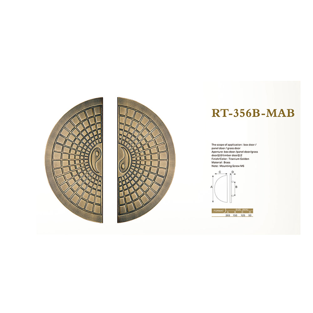Raytel Semicircle Heritage Solid Brass Exquisite Sculptured Sliding Door Handle RT356AB