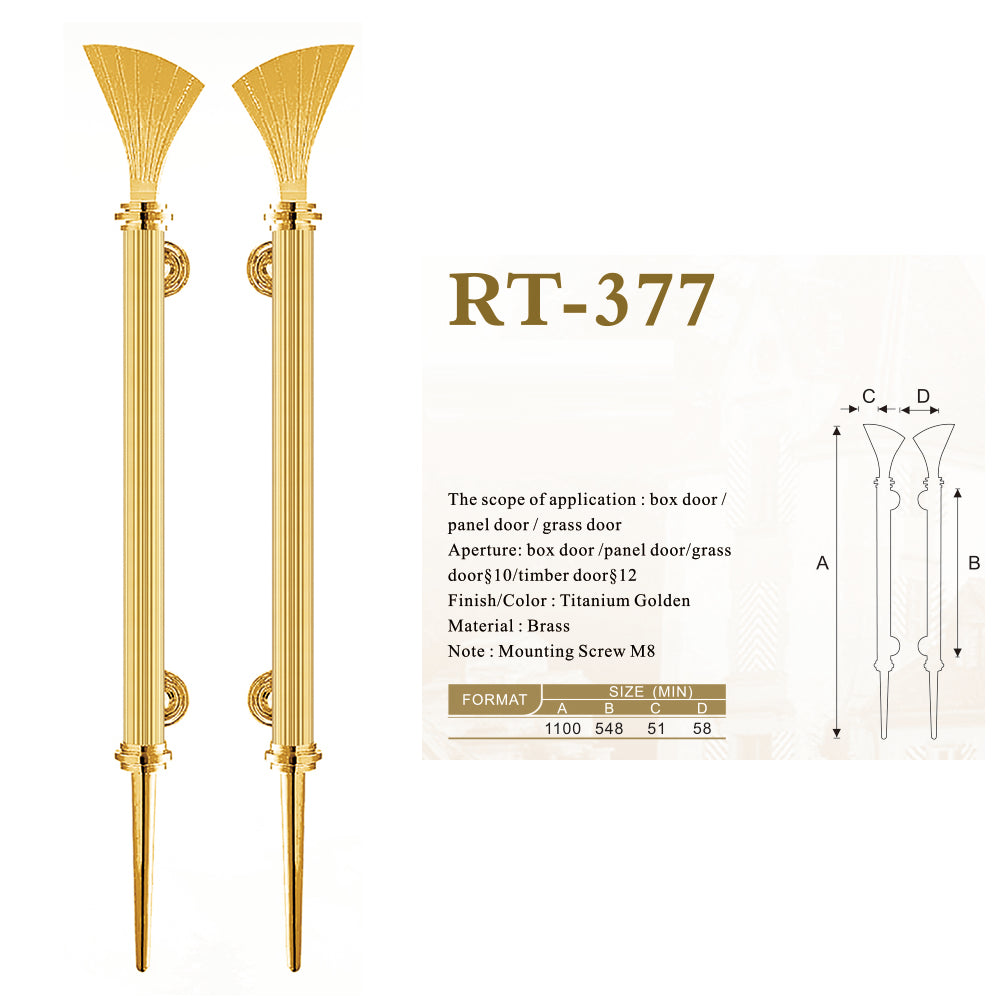 Raytel Fan Shape Classic Architectural Sculptured Brass Door Pull Handle Titanium Golden Finish RT377