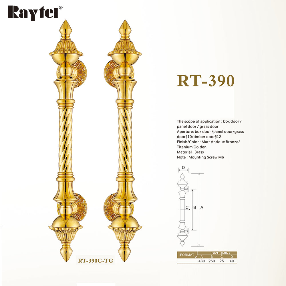 Raytel Antique Brass Fluted Grip Door Pull Handle available in all finishes RT390C