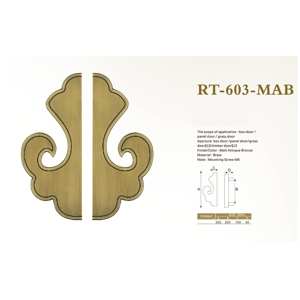 Raytel Heritage Solid Brass Exquisite Sculptured Sliding Door Handle RT603