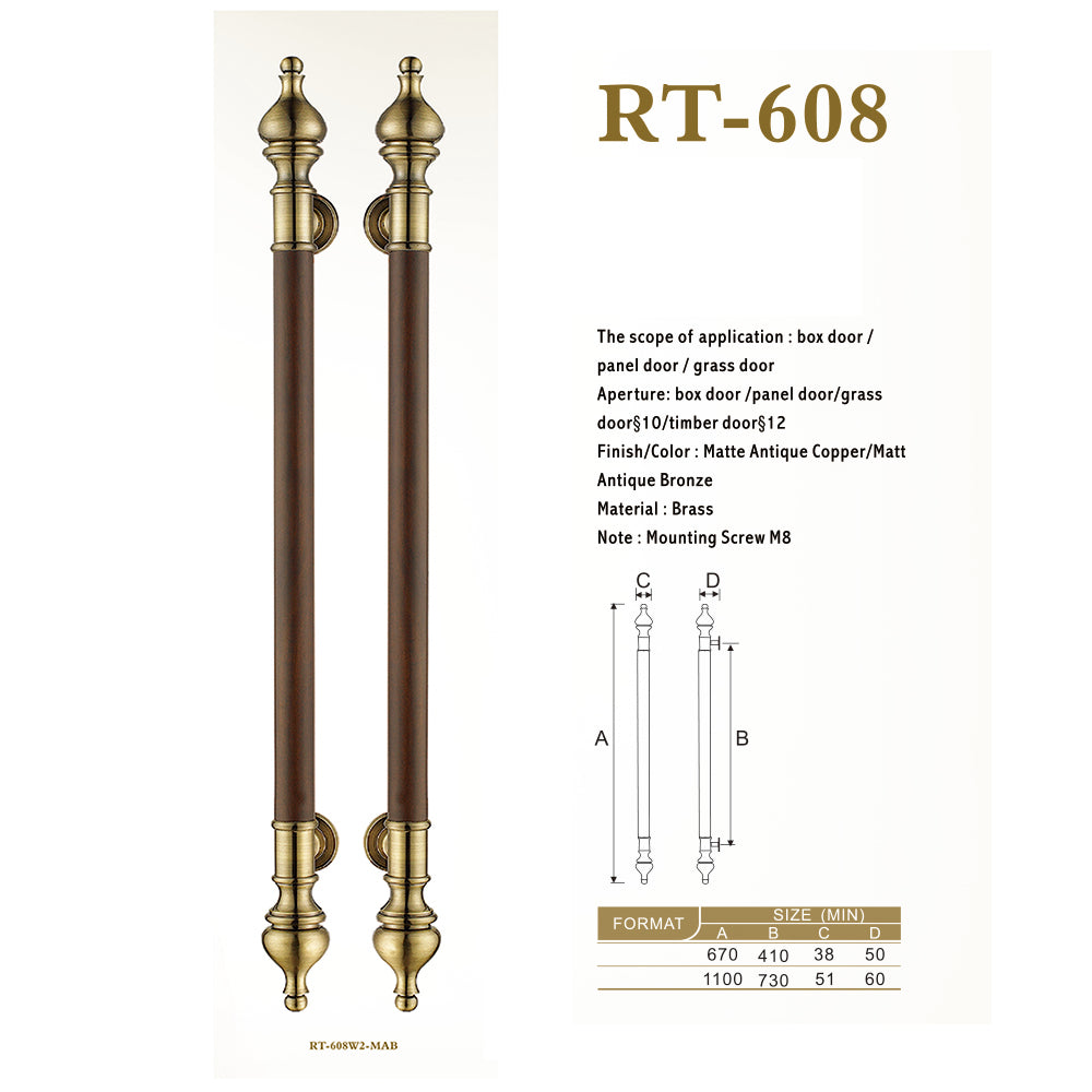 Raytel Solid brass Exquisite Sculptured Pull Handle for Commercial Door RT608