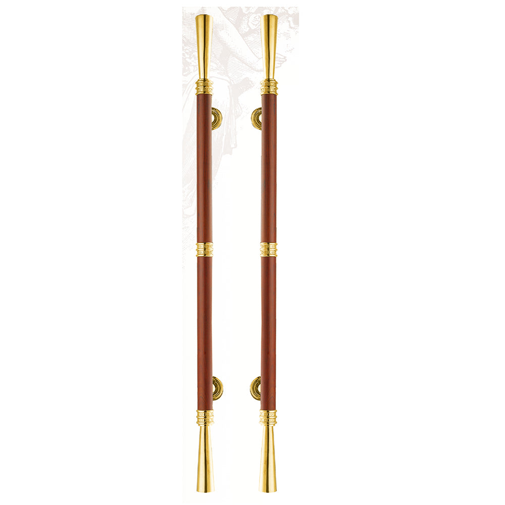 Raytel Classic Solid Brass with Wood Architectural Sculptured Door Pull Handle RT611