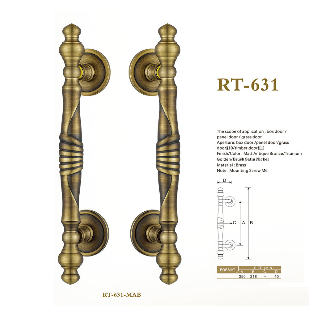 Raytel Exquisite Solid Brass Sculptured Pull Handle for Wooden Glass Door RT631