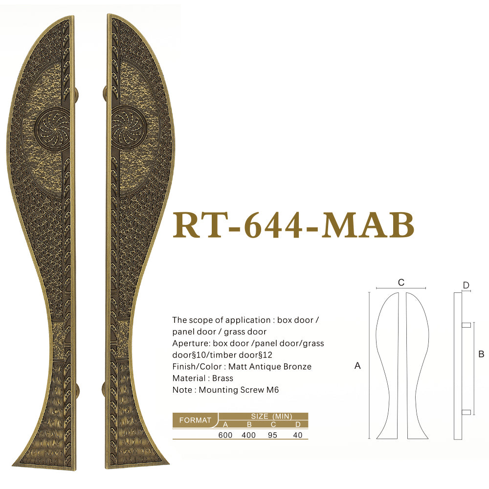 Raytel Heritage Solid Brass Exquisite Sculptured Sliding Door Handle RT644