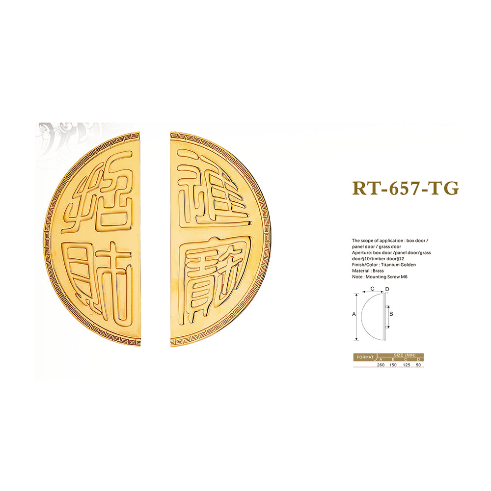 Raytel Semicircle Heritage Solid Brass Exquisite Sculptured Sliding Door Handle RT657