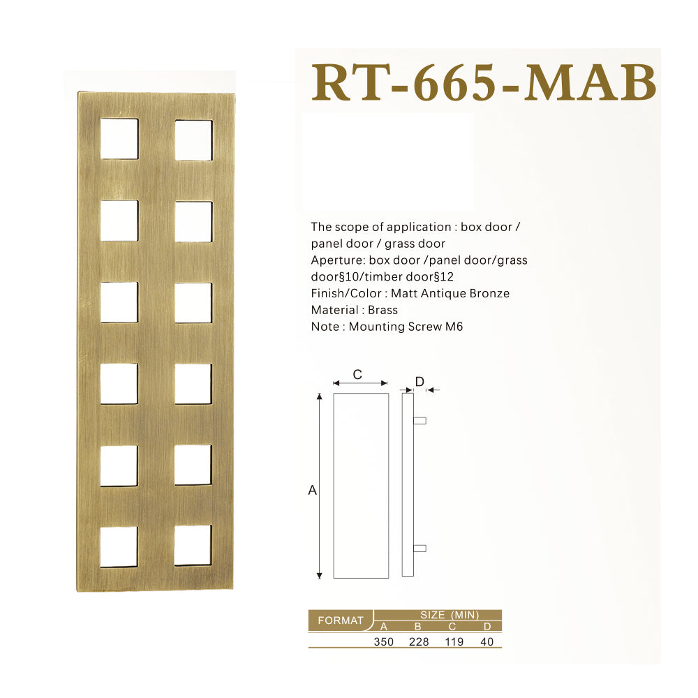 Raytel Rectangle Heritage Solid Brass Exquisite Sculptured Sliding Door Handle RT665