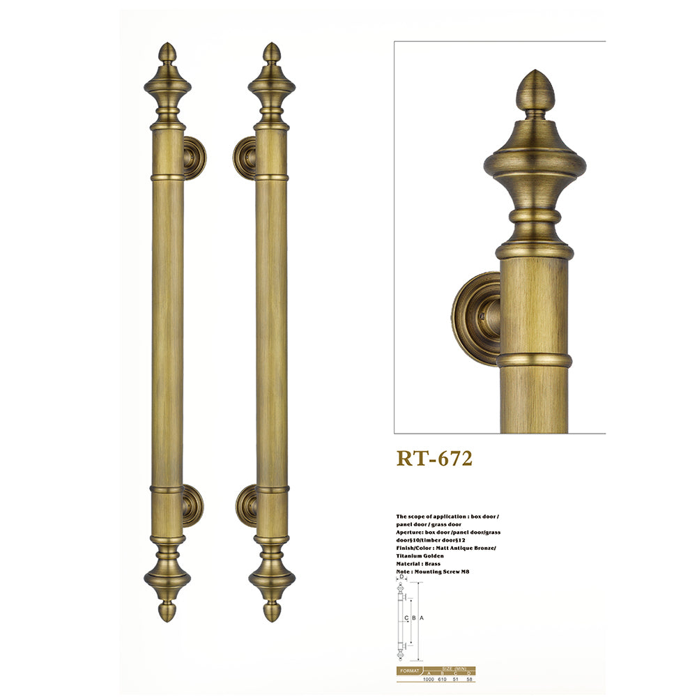 Raytel Antique brass Exquisite Sculptured Pull Handle for Front Door RT672