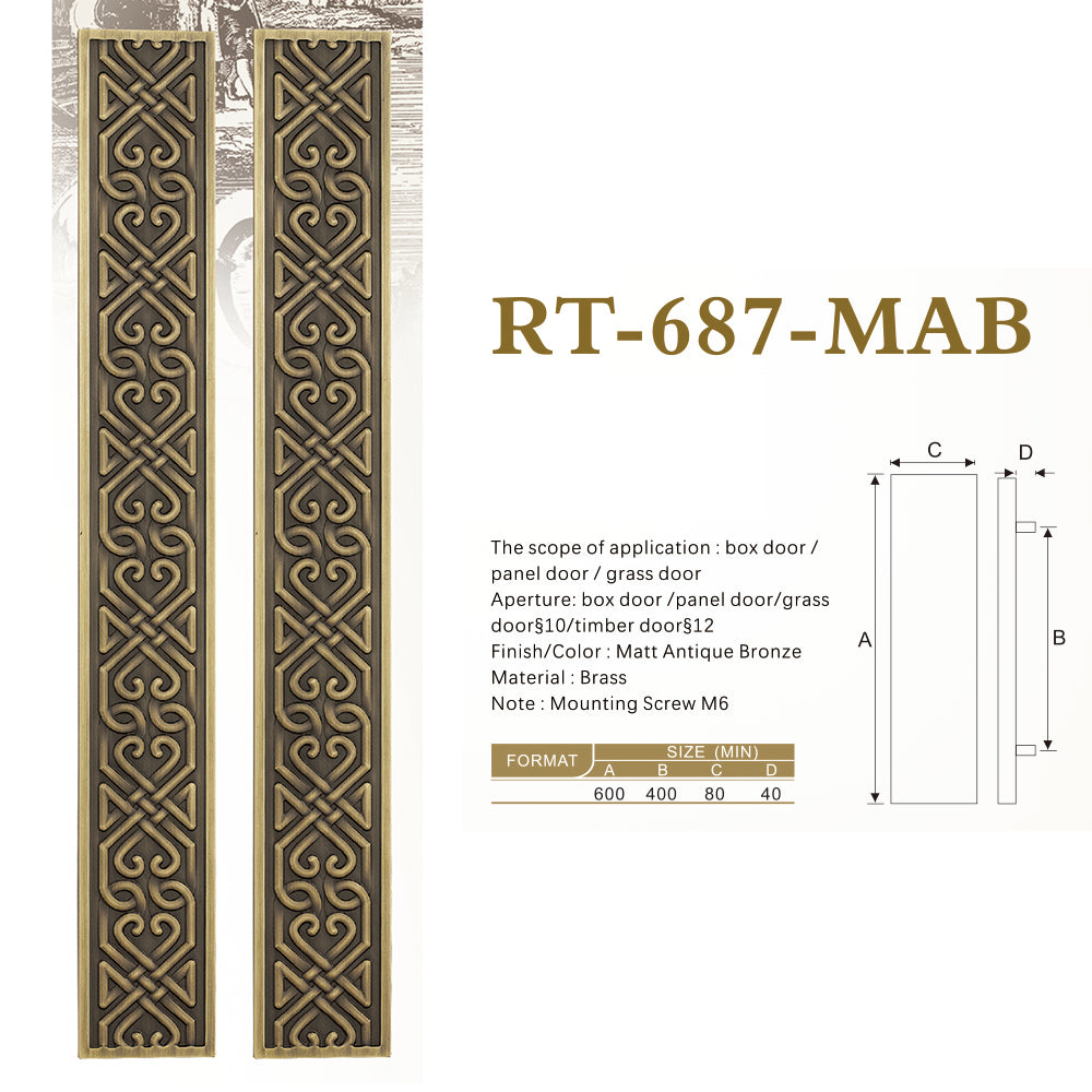 Raytel Heritage Solid Brass Exquisite Sculptured Sliding Door Handle RT687