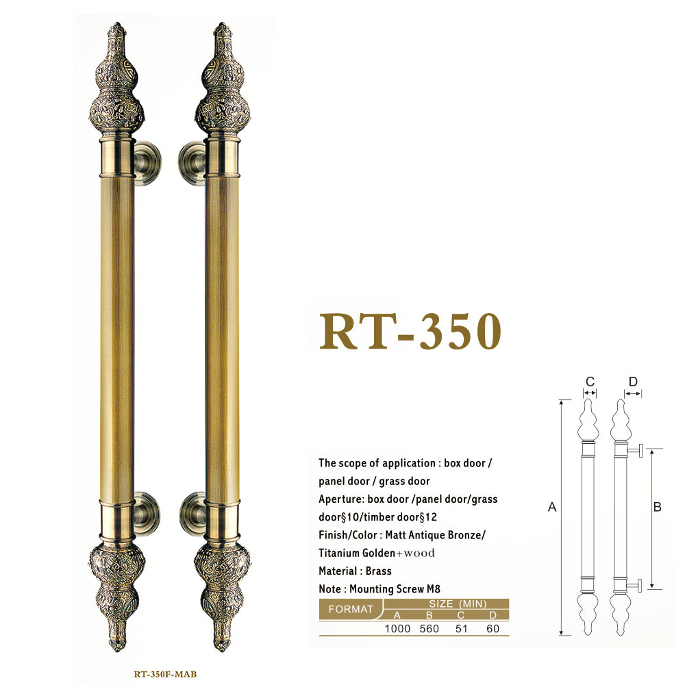 Raytel Solid brass Exquisite Sculptured Pull Handle for Commercial Door RT350