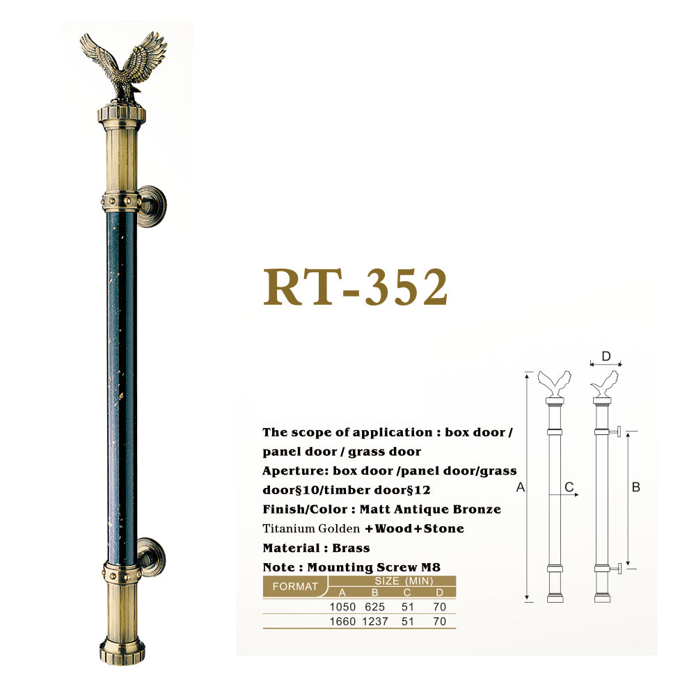 Raytel Solid brass Exquisite Sculptured Pull Handle Falcon Shape for Commercial Door RT352