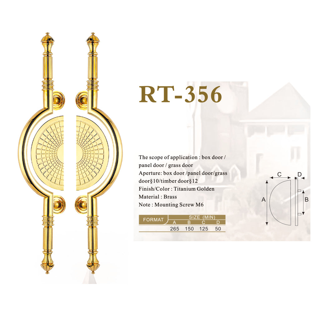 Raytel Semicircle Heritage Solid Brass Exquisite Sculptured Sliding Door Handle RT356