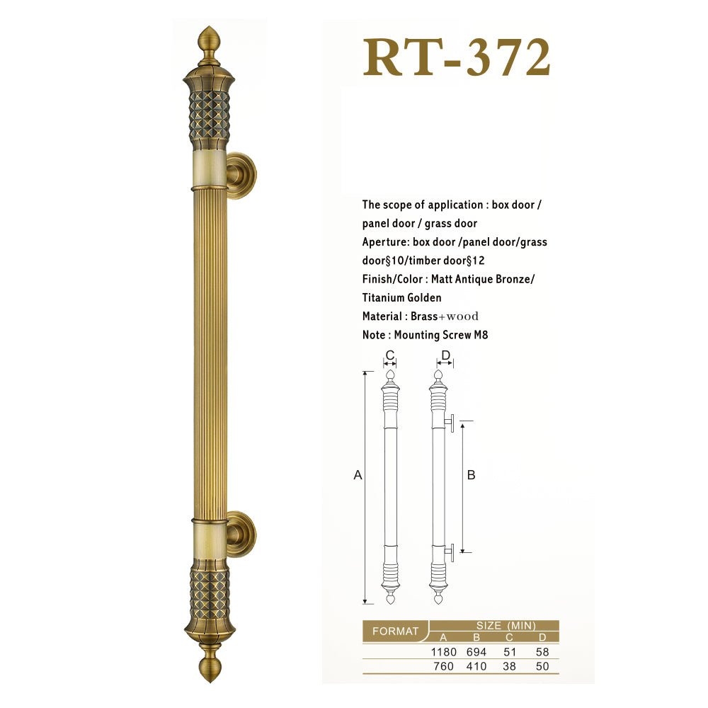 Raytel Solid brass Exquisite Sculptured Pull Handle for Commercial Door RT372