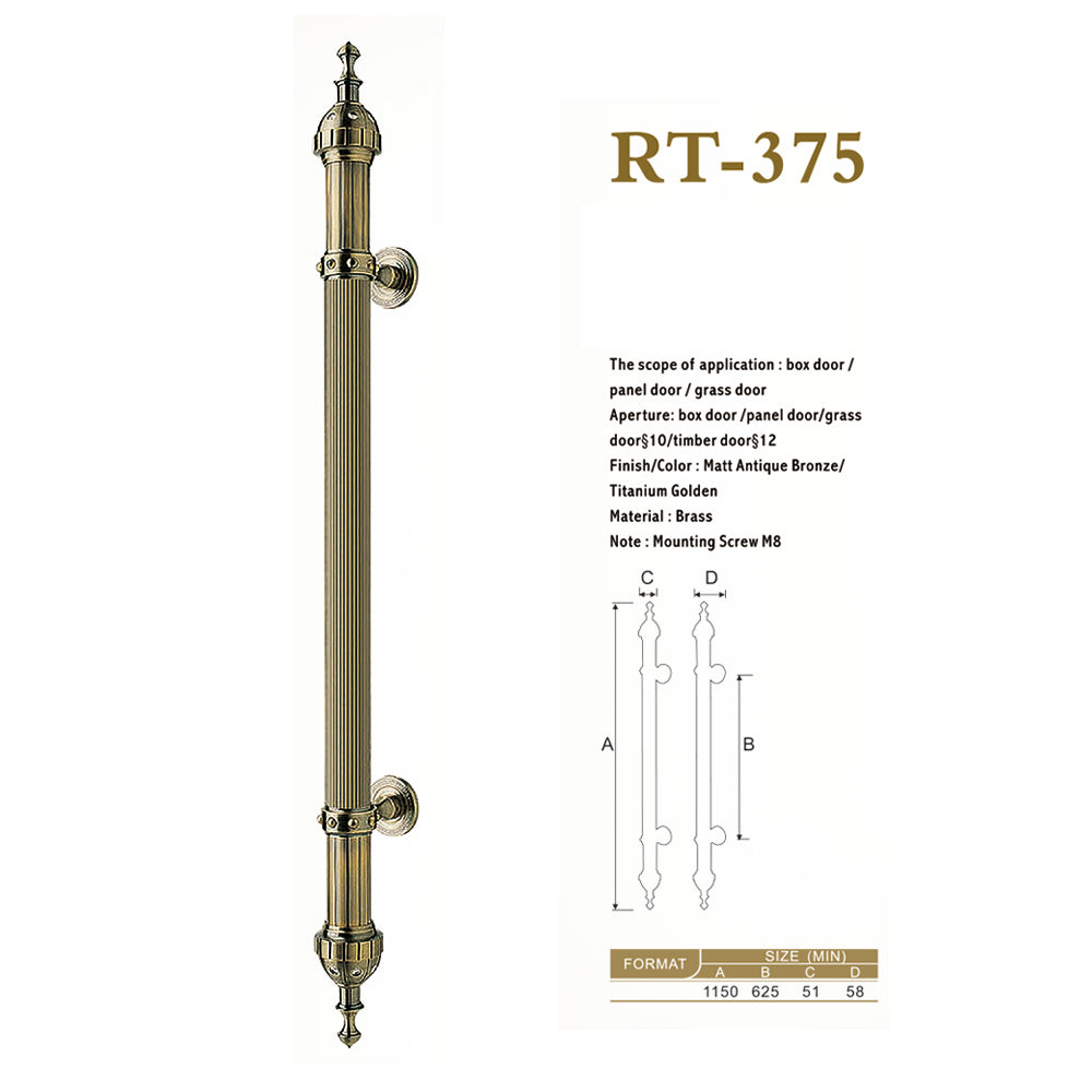 Raytel Solid brass Exquisite Sculptured Pull Handle for Commercial Door RT375