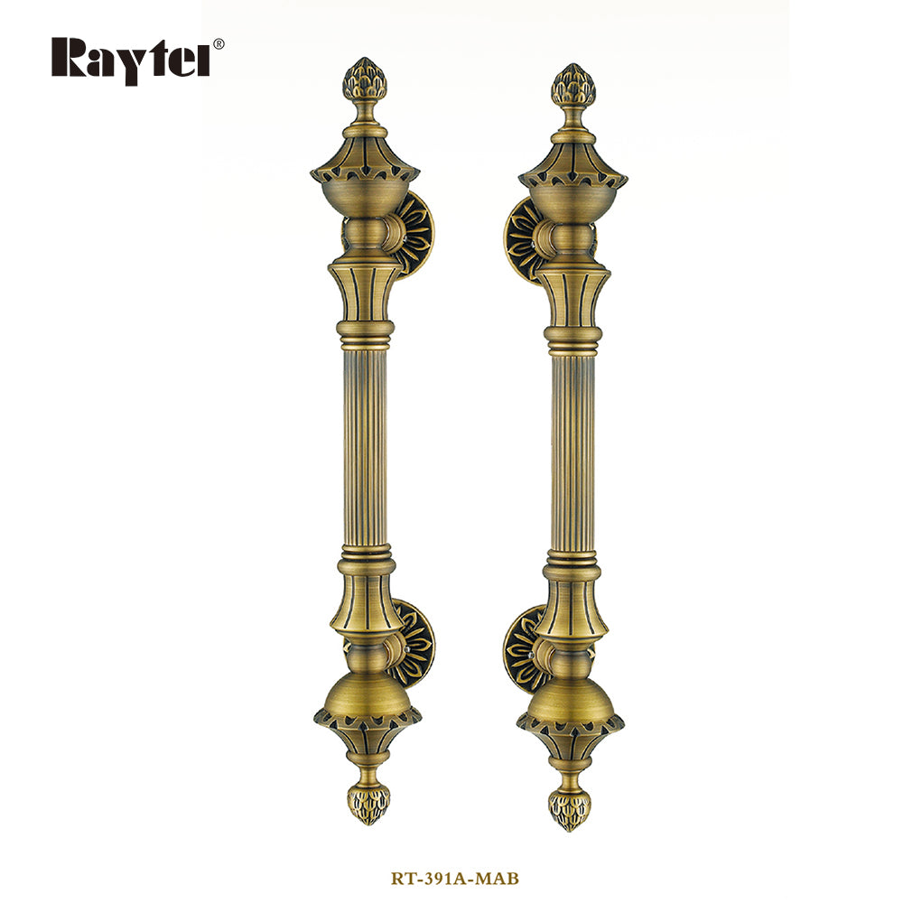 Raytel Solid Brass Reeded Grip Door Pull Handle with Pinecone finial RT391A