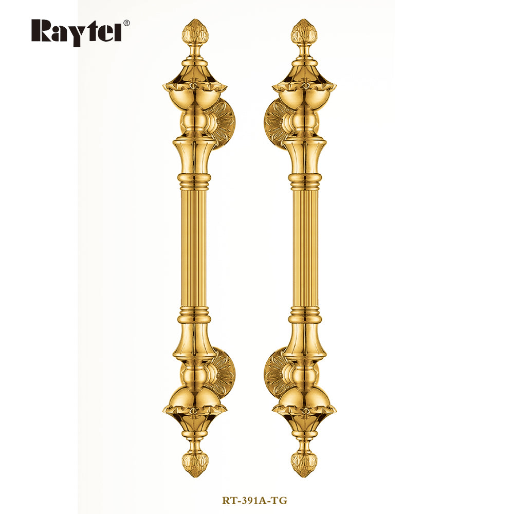 Raytel Solid Brass Reeded Grip Door Pull Handle with Pinecone finial RT391A