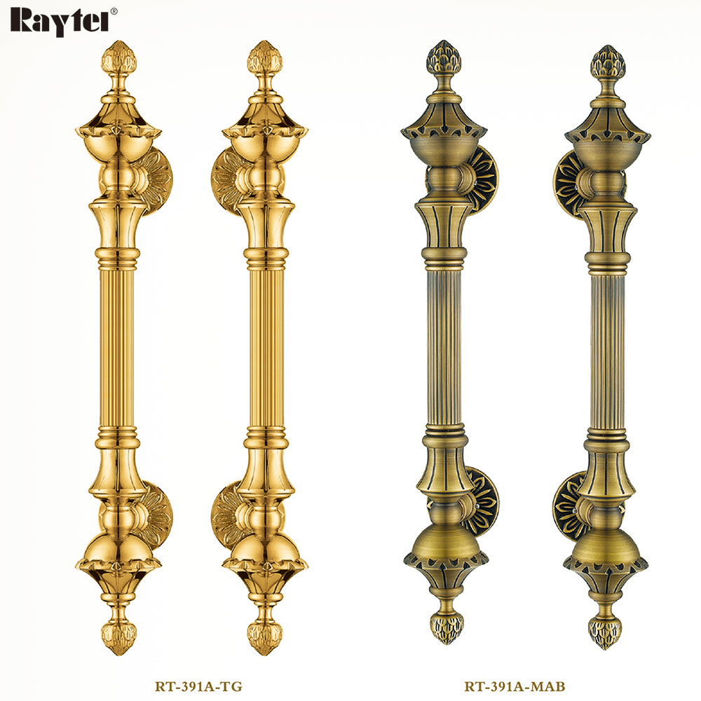 Raytel Solid Brass Reeded Grip Door Pull Handle with Pinecone finial RT391A