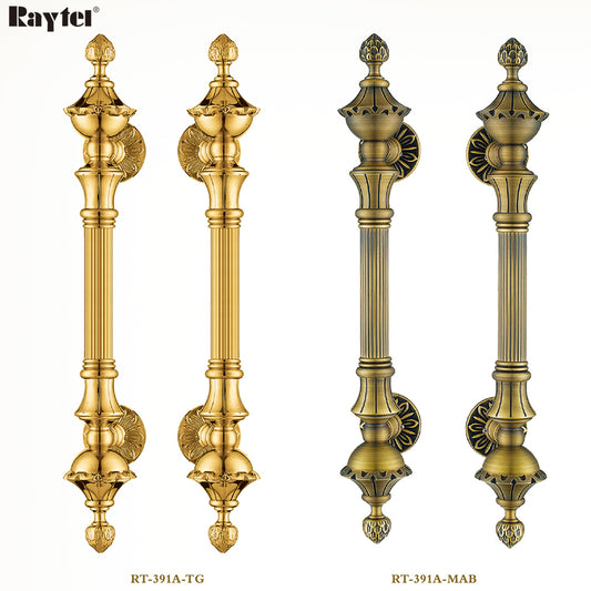 Raytel Solid Brass Reeded Grip Door Pull Handle with Pinecone finial RT391A