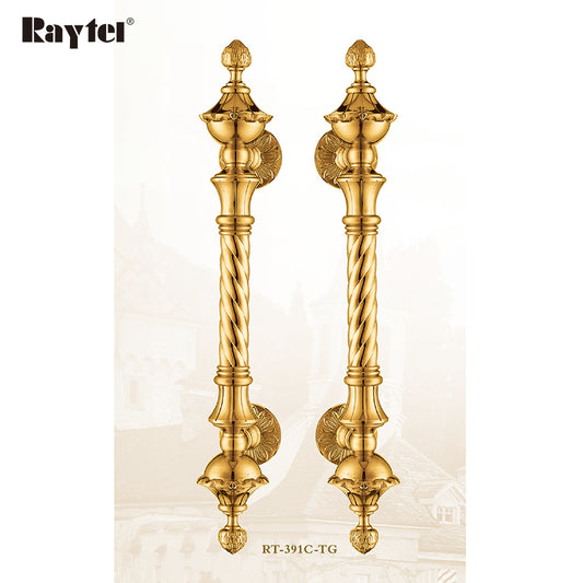 Raytel Solid Brass Reeded Grip Door Pull Handle with Pinecone finial RT391C