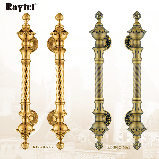 Raytel Solid Brass Reeded Grip Door Pull Handle with Pinecone finial RT391C
