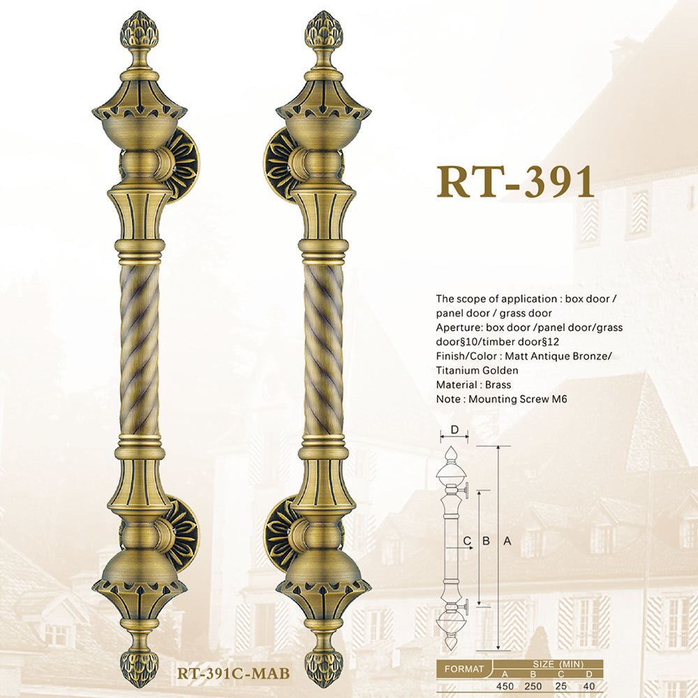 Raytel Exquisite Solid Brass Sculptured Pull Handle for Front Door RT391