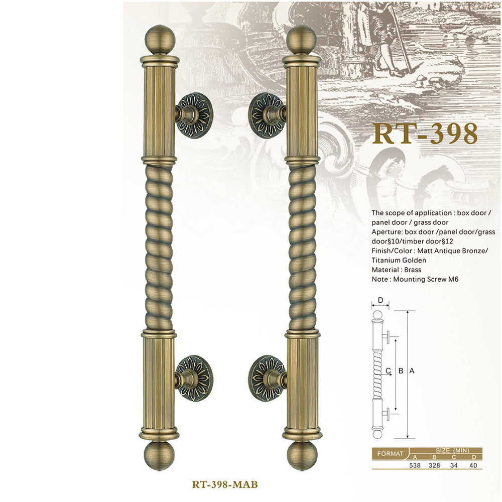 Raytel Exquisite Solid Brass Sculptured Pull Handle for Front Door RT398