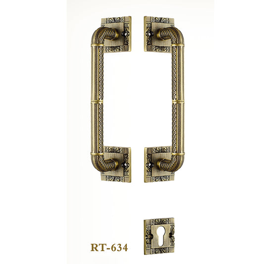 Raytel Solid Brass Exquisite Sculptured Door Pull Handle with Lock Set RT634