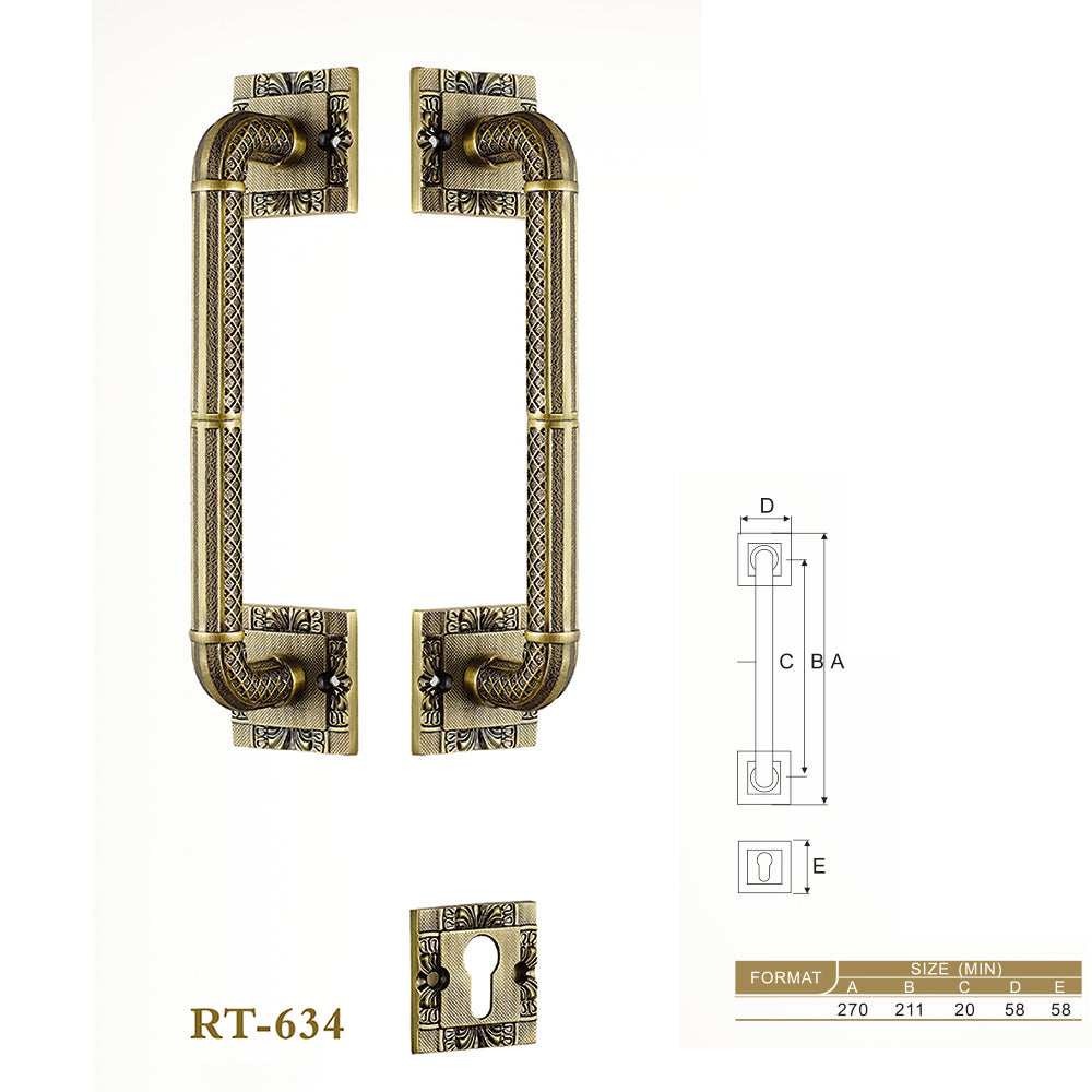 Raytel Solid Brass Exquisite Sculptured Door Pull Handle with Lock Set RT634