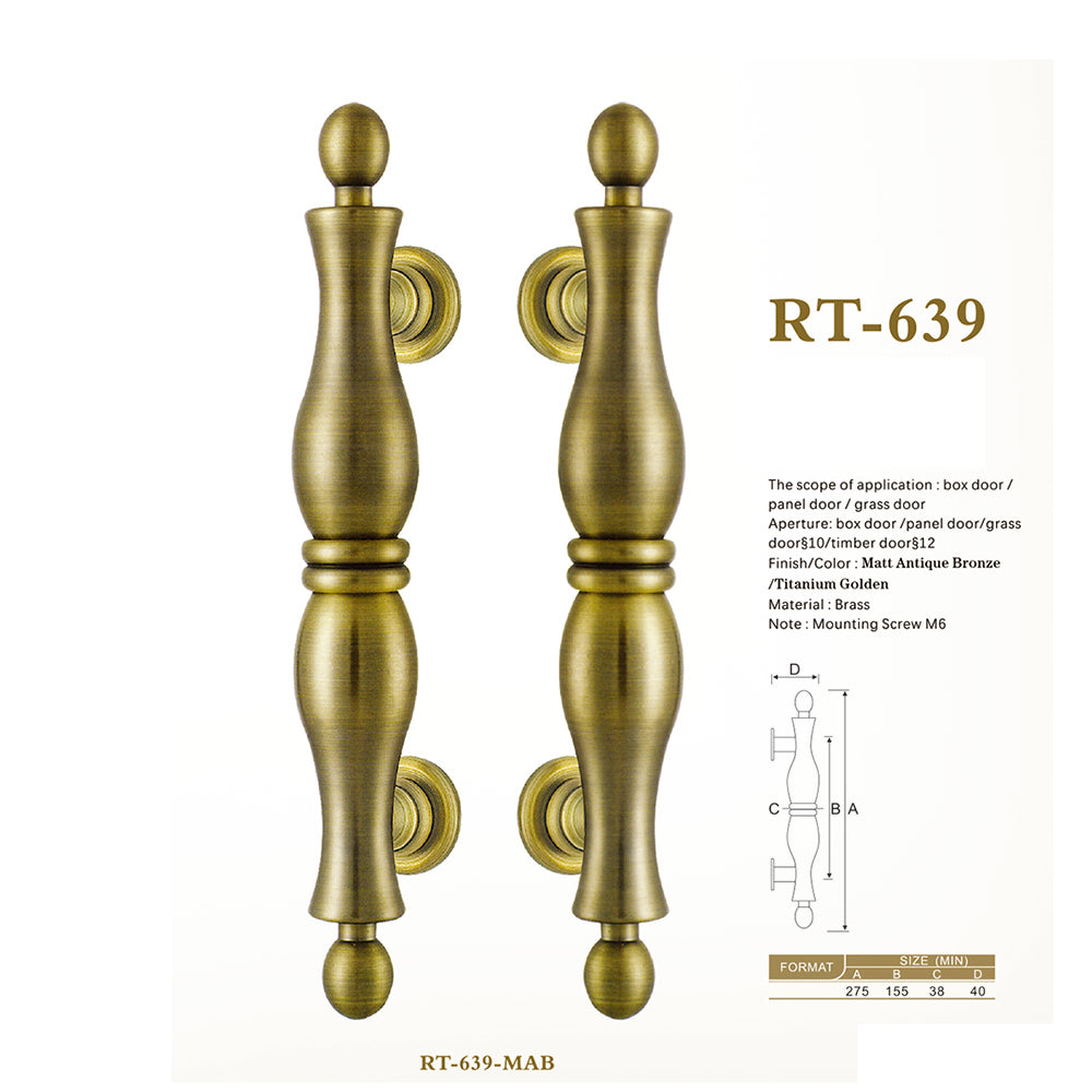 Raytel Exquisite Solid Brass Sculptured Pull Handle for Wooden or Glass Door RT639