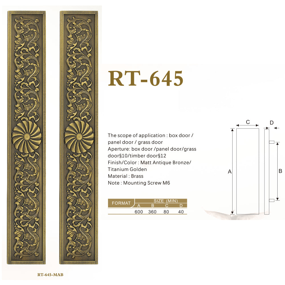 Raytel Heritage Solid Brass Exquisite Sculptured Sliding Door Handle RT645